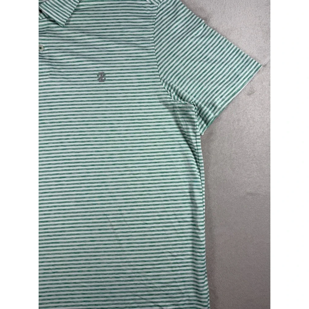 IZOD Golf Polo Shirt Mens‎ Large Green White Striped Short Sleeve Performance